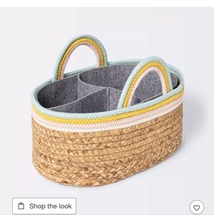 Braided Water Hyacinth Diaper Caddy with Coiled Rope Handles